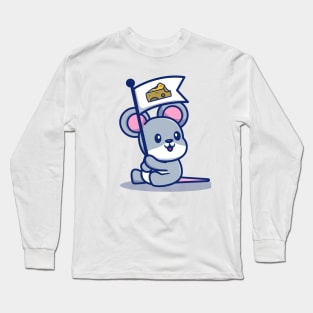 Cute Rat Mouse Hold Cheese Flag Long Sleeve T-Shirt